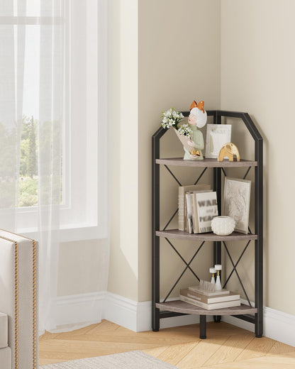 CHOEZON 59.4" Corner Shelf, 5-Tier Industrial Corner Bookshelf, Corner Storage Stand, Plant Stand Display Shelf, Bookcase for Bedroom, Living Room, Home Office, Rustic Brown and Black TCJ10BF