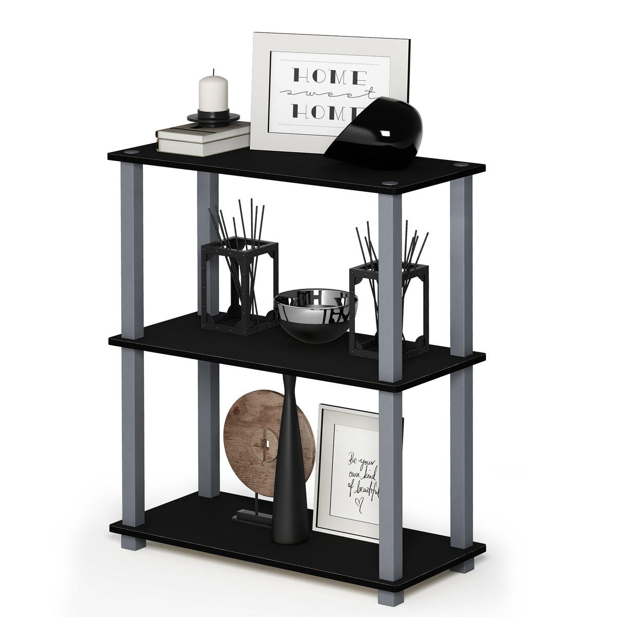 Furinno TURN-N-TUBE Corner Shelf, 5-Tier Corner Bookshelf, Open Storage Shelves, for Organization and Storage, Living Room, Home Office, Garage, Bedroom, Espresso