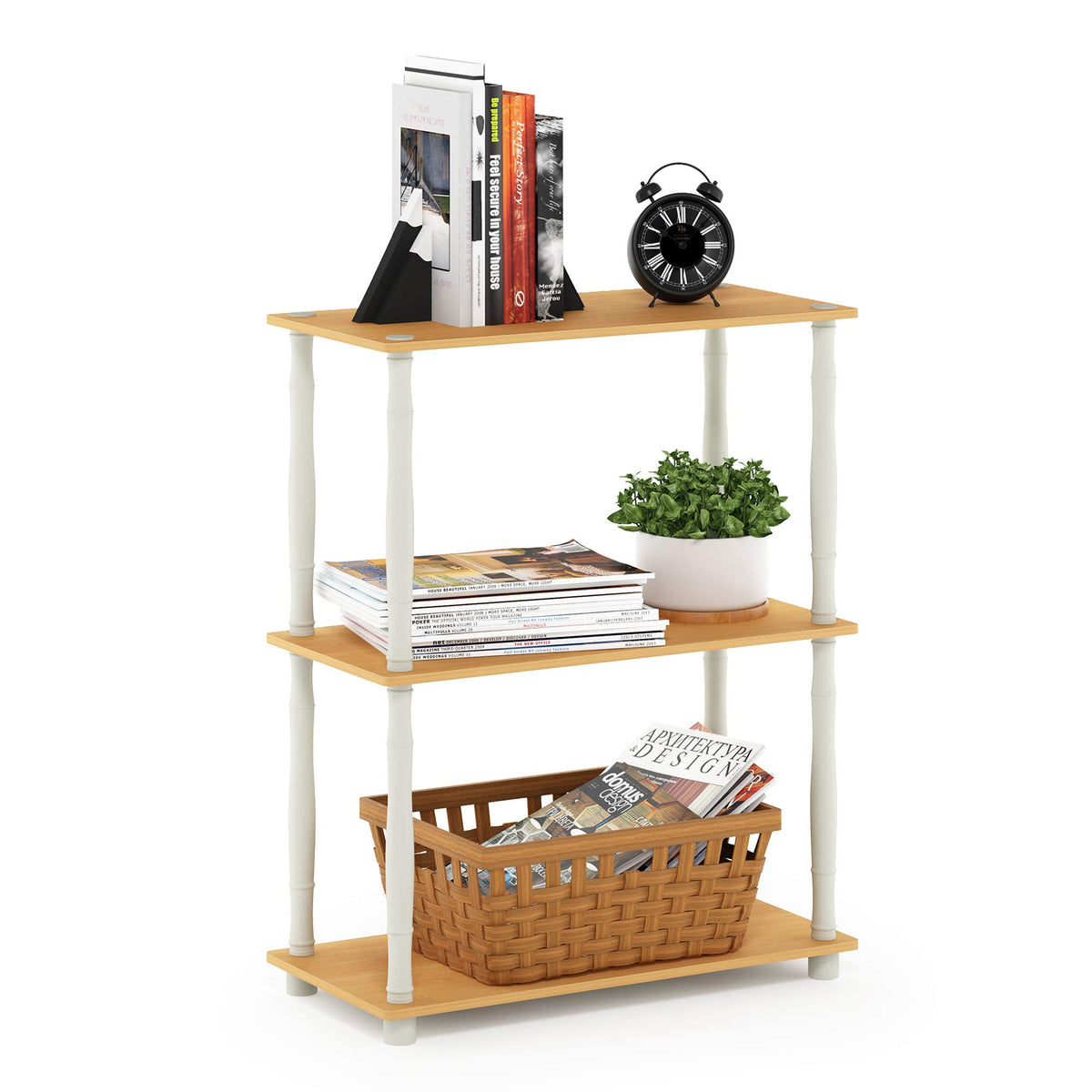 Furinno TURN-N-TUBE Corner Shelf, 5-Tier Corner Bookshelf, Open Storage Shelves, for Organization and Storage, Living Room, Home Office, Garage, Bedroom, Espresso