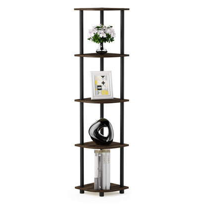 Furinno TURN-N-TUBE Corner Shelf, 5-Tier Corner Bookshelf, Open Storage Shelves, for Organization and Storage, Living Room, Home Office, Garage, Bedroom, Espresso