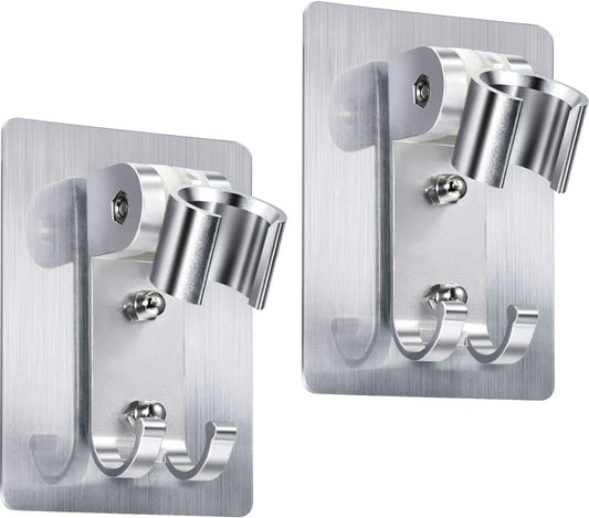 Chengu 2 Pack Shower Head Holder Strong Adhesive Shower Head Wall Mounting Bracket Adjustable Wand Holder with 2 Hanger Hooks No Drill Need(2 Pack)
