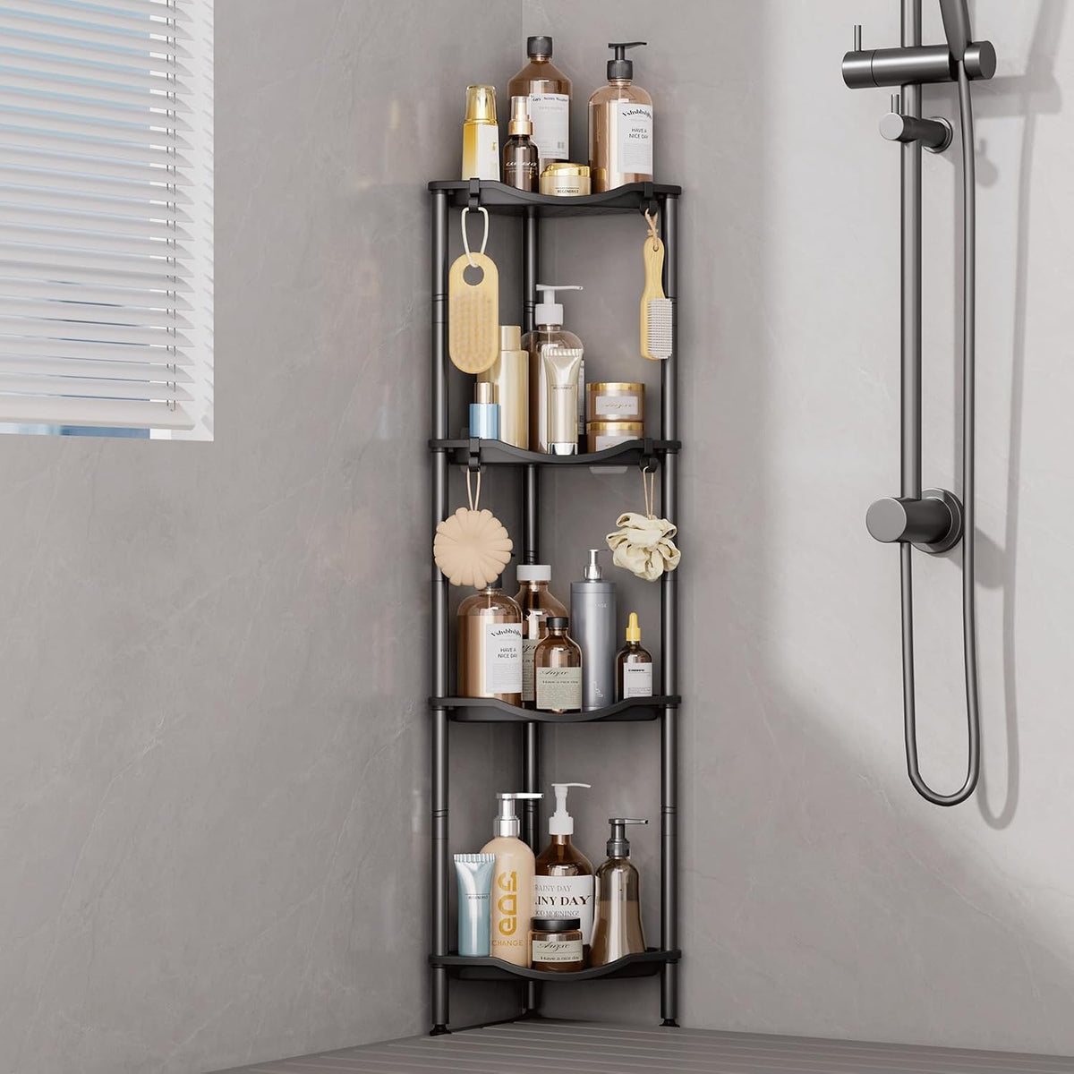 Lifewit 4 Tier Corner Shower Caddy with Hooks, Bathroom Organizer, Black