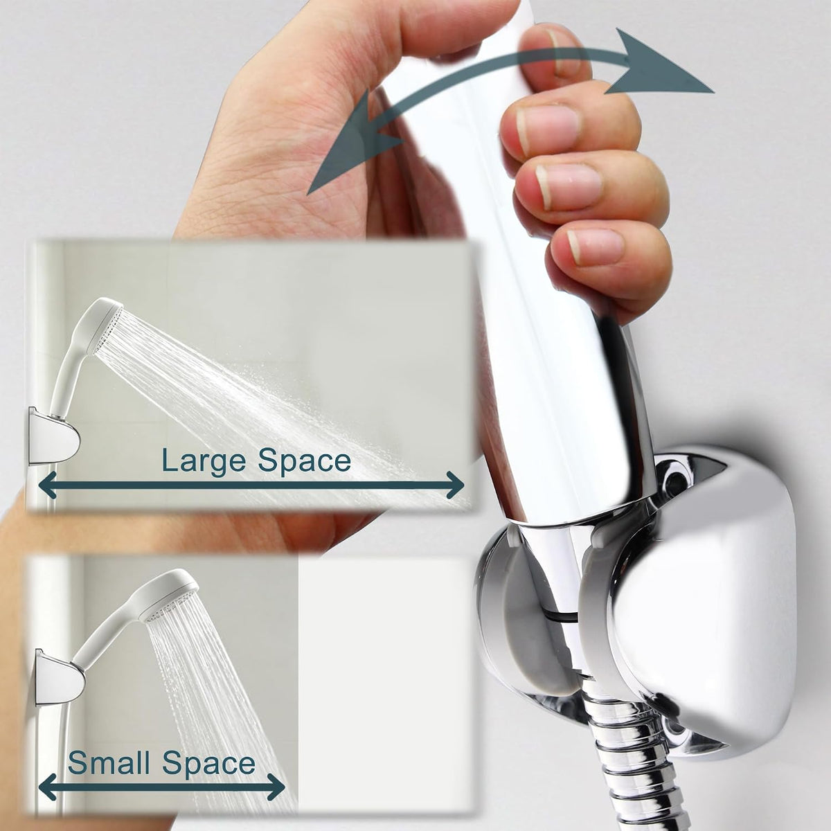YOO.MEE Wall Mount Shower Bracket, Wide Angle Adjustment, Screw Fix, Chrome