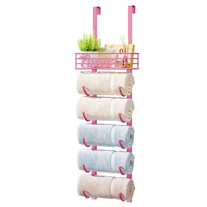 HapiRm Towel Racks for Bathroom Storage - 6 Tier Over The Door & Wall Mount Rolled Towel Storage Organizer Holder with Metal Shelf Basket for Small Bathroom, Camper, Rv - Black, Patented