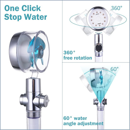 ANTOWER LED Shower Head with Handheld High Pressure Shower Heads Set with 79 Inch Shower Hose,Shower Holder,4 PP Cotton Filters,Turbo Fan Shower Water Temperature-Controlled One Key Pause Switch