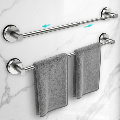 Adjustable Suction Cup Towel Bar for Bathroom Wall,14.6Inch~24 Inch Towel Racks for Bathroom,Stainless Steel Bath Towel Holder for Shower(Brushed Silver)