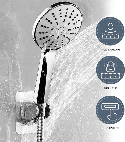 Shower Head Holder Strong Adhesive Adjustable Handheld Shower Wand Holder No Drilling Wall Mount Bracket (Silver)