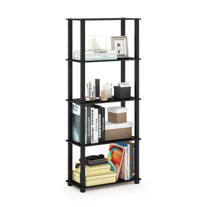 Furinno TURN-N-TUBE Corner Shelf, 5-Tier Corner Bookshelf, Open Storage Shelves, for Organization and Storage, Living Room, Home Office, Garage, Bedroom, Espresso