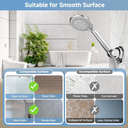 Shower Head Holder Suction, Chrome Removable Adjustable No-Drill