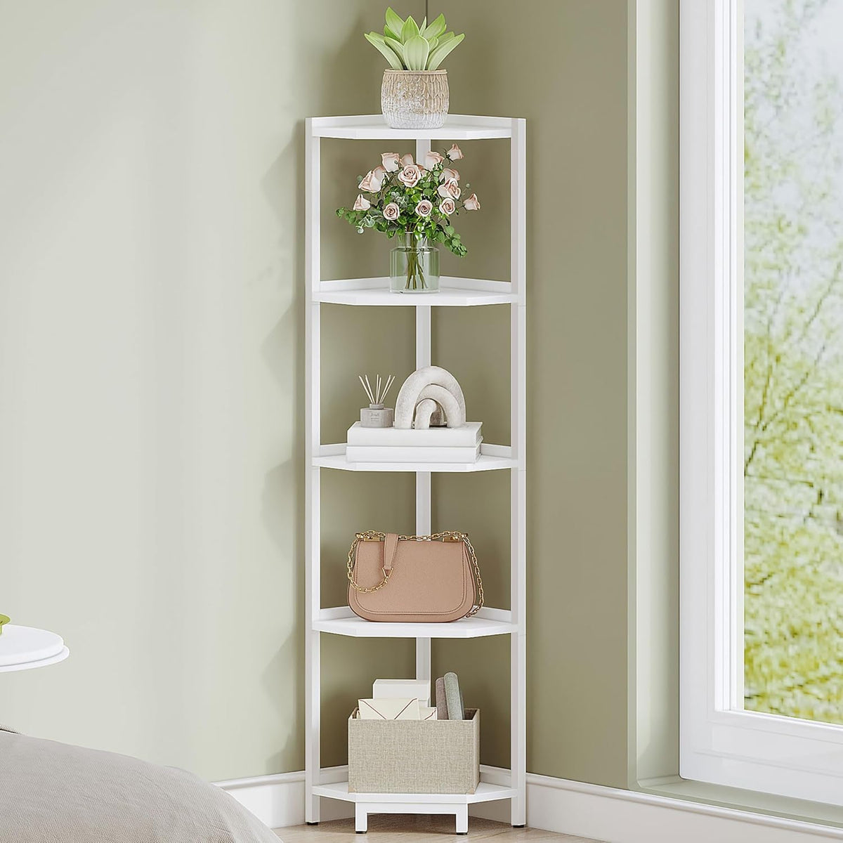 Hzuaneri Corner Shelf Stand 4-Tier Corner Bookshelf Storage Standing Shelf