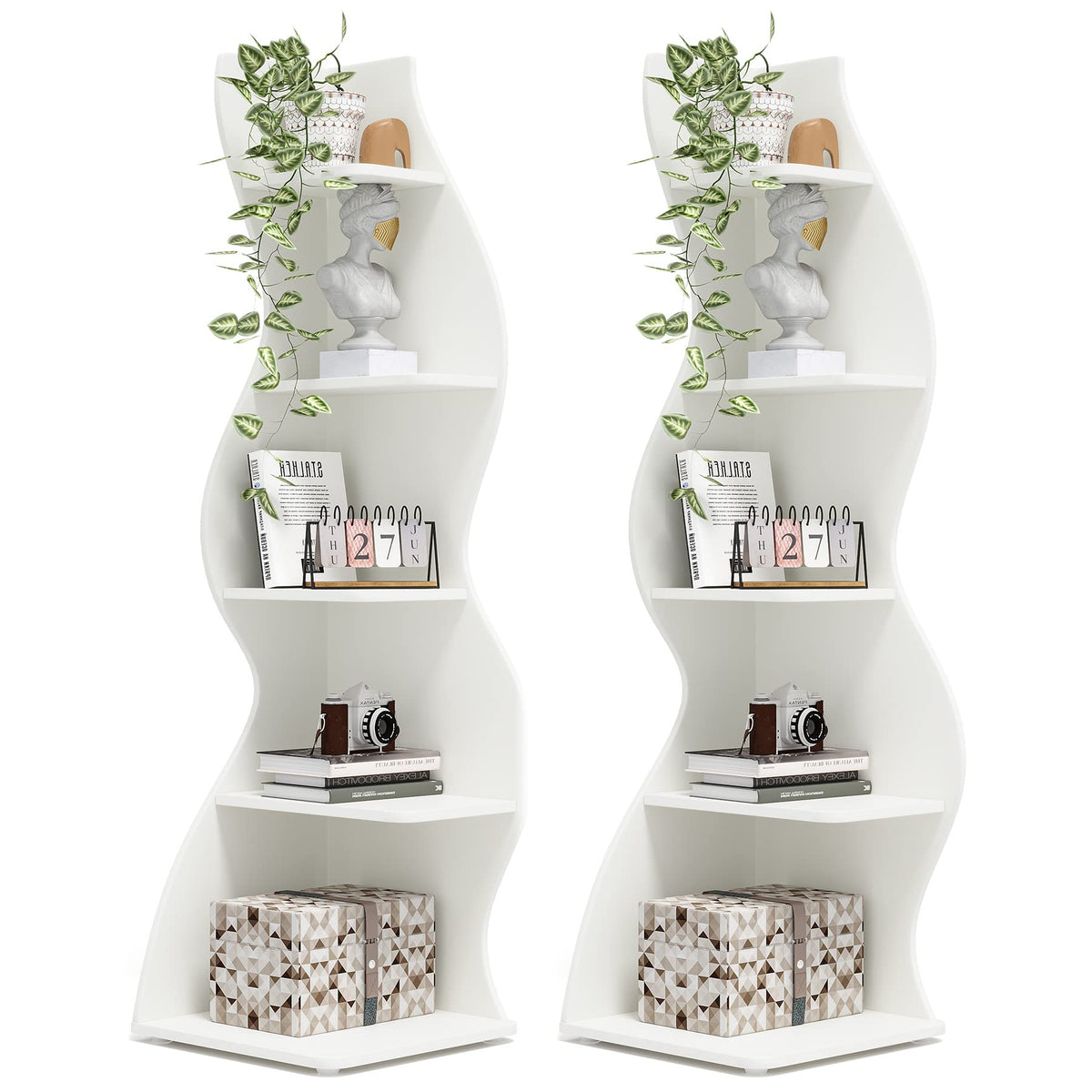 Tribesigns Corner Shelf, Modern 5-Tier Wall Corner Bookshelf, Stylish Corner Small Bookcase Storage Rack Plant Stand with Unique Shape for Living Room, Home Office (Sage Green, 1PC)