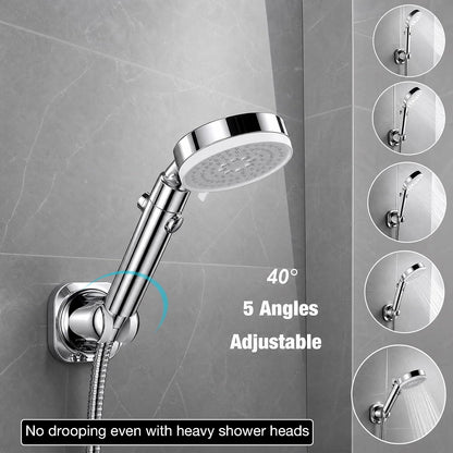 Handheld Shower Head Holder - 5 Angles Adjustable - Concealed Adhesive Mount with Screw Option - Wall Mount Shower Wand Holder