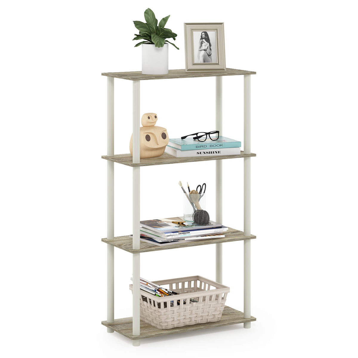 Furinno TURN-N-TUBE Corner Shelf, 5-Tier Corner Bookshelf, Open Storage Shelves, for Organization and Storage, Living Room, Home Office, Garage, Bedroom, Espresso