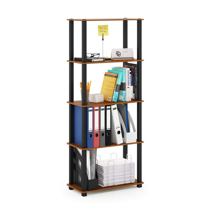 Furinno TURN-N-TUBE Corner Shelf, 5-Tier Corner Bookshelf, Open Storage Shelves, for Organization and Storage, Living Room, Home Office, Garage, Bedroom, Espresso