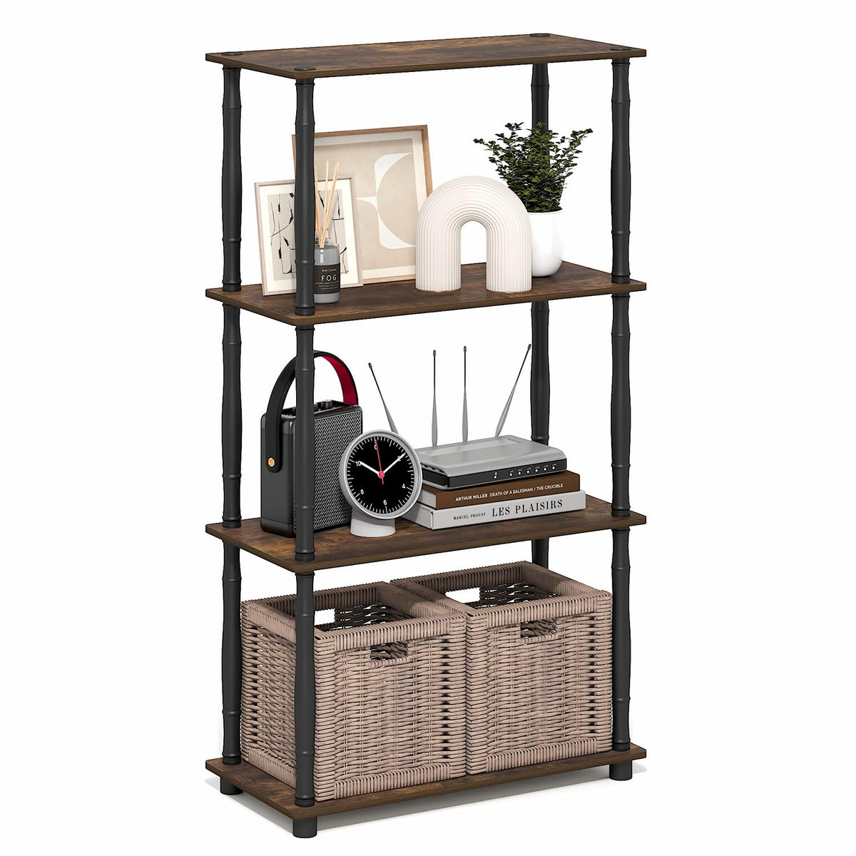 Furinno TURN-N-TUBE Corner Shelf, 5-Tier Corner Bookshelf, Open Storage Shelves, for Organization and Storage, Living Room, Home Office, Garage, Bedroom, Espresso