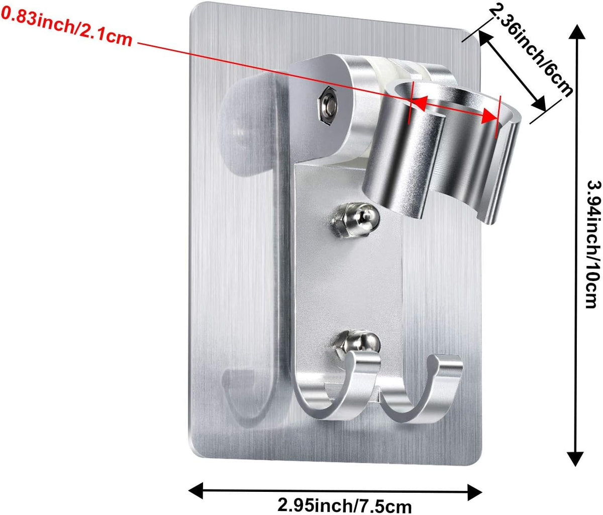 Chengu 2 Pack Shower Head Holder Strong Adhesive Shower Head Wall Mounting Bracket Adjustable Wand Holder with 2 Hanger Hooks No Drill Need(2 Pack)