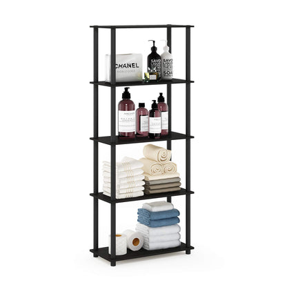 Furinno TURN-N-TUBE Corner Shelf, 5-Tier Corner Bookshelf, Open Storage Shelves, for Organization and Storage, Living Room, Home Office, Garage, Bedroom, Espresso