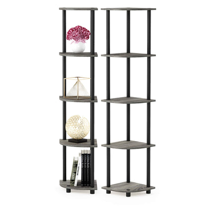 Furinno TURN-N-TUBE Corner Shelf, 5-Tier Corner Bookshelf, Open Storage Shelves, for Organization and Storage, Living Room, Home Office, Garage, Bedroom, Espresso