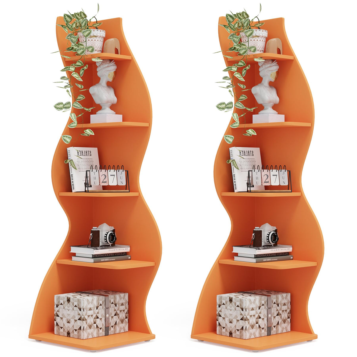 Tribesigns Corner Shelf, Modern 5-Tier Wall Corner Bookshelf, Stylish Corner Small Bookcase Storage Rack Plant Stand with Unique Shape for Living Room, Home Office (Sage Green, 1PC)