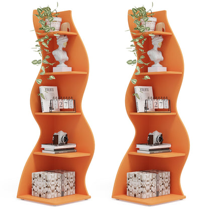 Tribesigns Corner Shelf, Modern 5-Tier Wall Corner Bookshelf, Stylish Corner Small Bookcase Storage Rack Plant Stand with Unique Shape for Living Room, Home Office (Sage Green, 1PC)