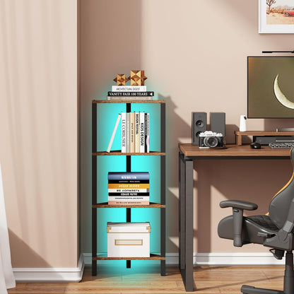 TUTOTAK Corner Shelf with LED Light, 6-Tier Corner Bookshelf