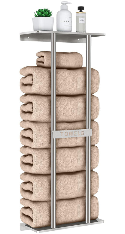 STWWO Towel Racks for Bathroom, Bathroom Towel Storage Wall Mounted 30 inch with Shelf Can Holds 6 Large Towels, Wall Towel Rack for Rolled Towels, Black