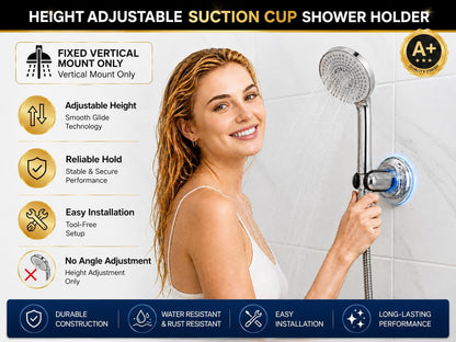 HOME&I Suction Cup Shower Head Holder for Handheld Shower–Includes 3M Adhesive Disc, No Drill, 3-Inch Vacuum Suction, Removable & Repositionable Vertical Wall Mount,Waterproof ABS,Universal 22mm Slot