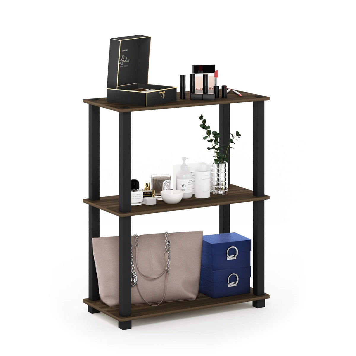 Furinno TURN-N-TUBE Corner Shelf, 5-Tier Corner Bookshelf, Open Storage Shelves, for Organization and Storage, Living Room, Home Office, Garage, Bedroom, Espresso
