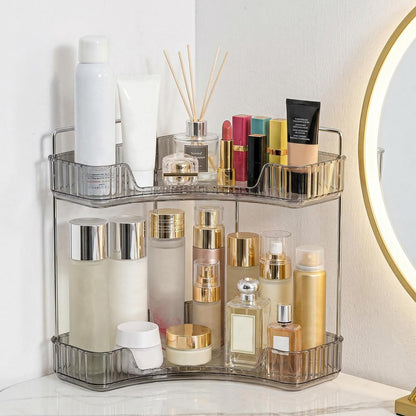 Goderewild Corner Bathroom Counter Organizer, 2-Tier Vanity Tray Shelf
