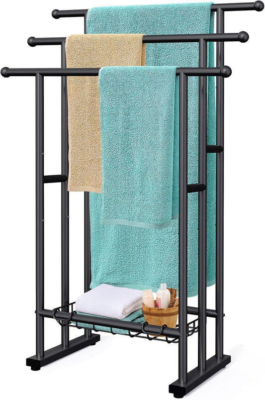 Kayfia 40'' Freestanding 3 Tier Alloy Steel Towel Rack with Storage Basket
