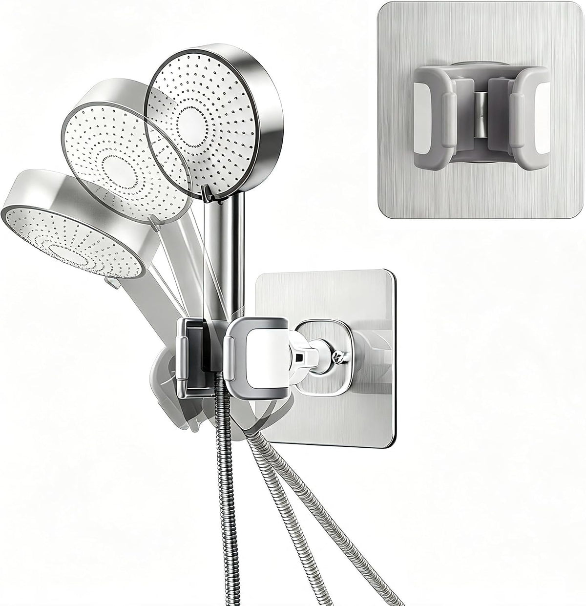 Adjustable Shower Head Holder Adhesive & Drill 2-in-1 with 360° Swivel