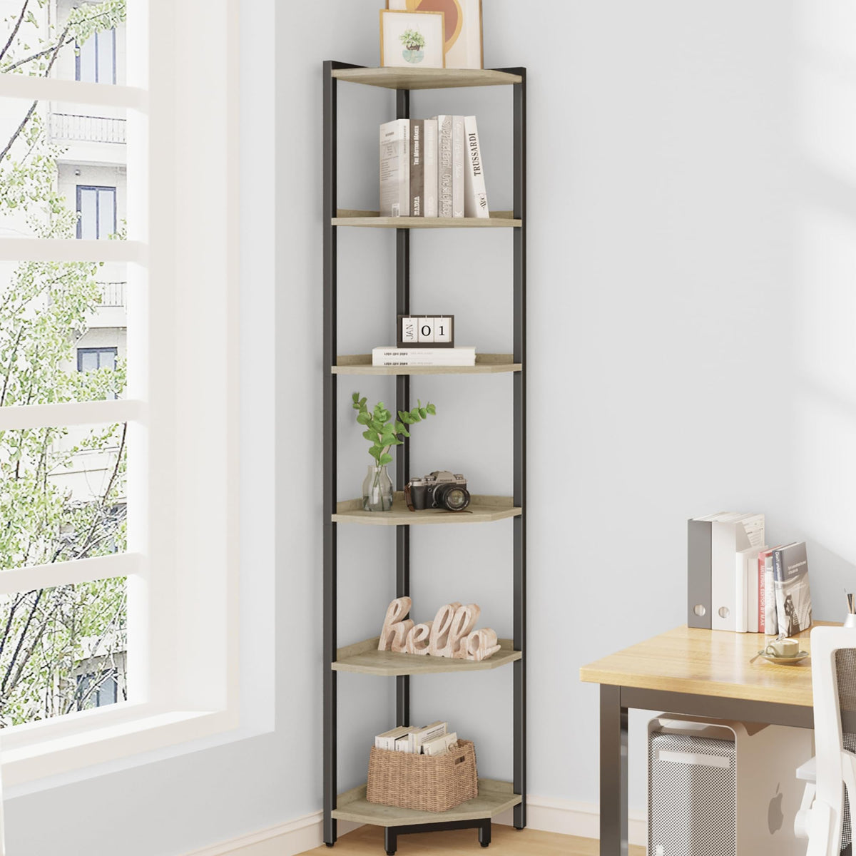 Hzuaneri Corner Shelf Stand 4-Tier Corner Bookshelf Storage Standing Shelf