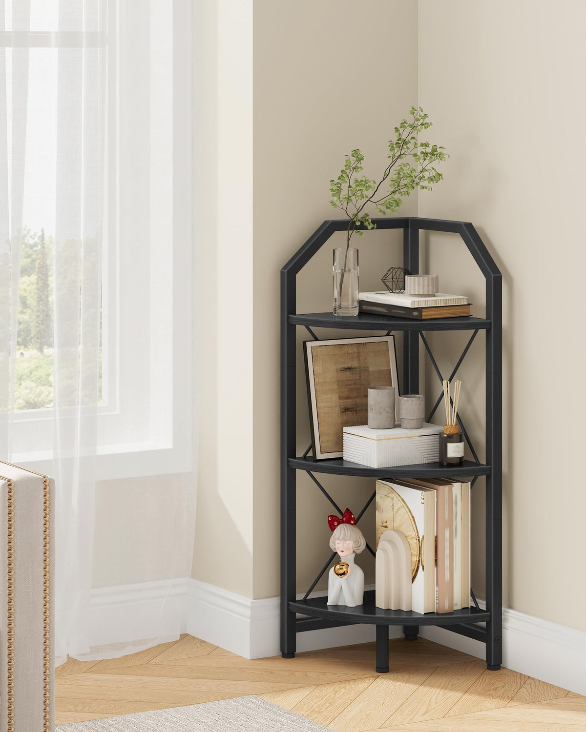 CHOEZON 59.4" Corner Shelf, 5-Tier Industrial Corner Bookshelf, Corner Storage Stand, Plant Stand Display Shelf, Bookcase for Bedroom, Living Room, Home Office, Rustic Brown and Black TCJ10BF
