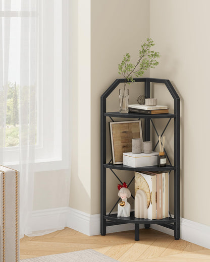 CHOEZON 59.4" Corner Shelf, 5-Tier Industrial Corner Bookshelf, Corner Storage Stand, Plant Stand Display Shelf, Bookcase for Bedroom, Living Room, Home Office, Rustic Brown and Black TCJ10BF