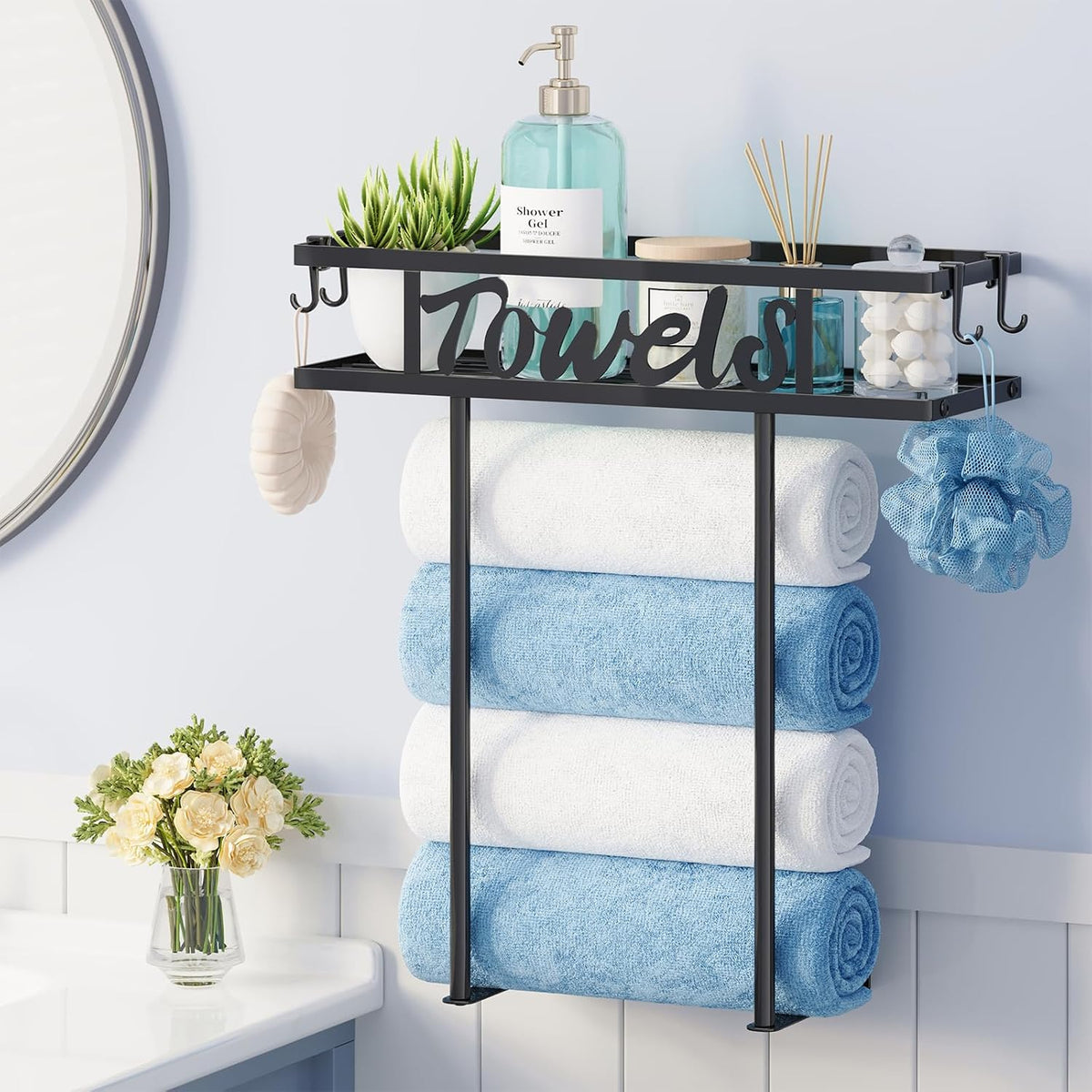 HapiRm Wall Mounted Towel Rack for Bathroom, Towel Storage for Above Toilet