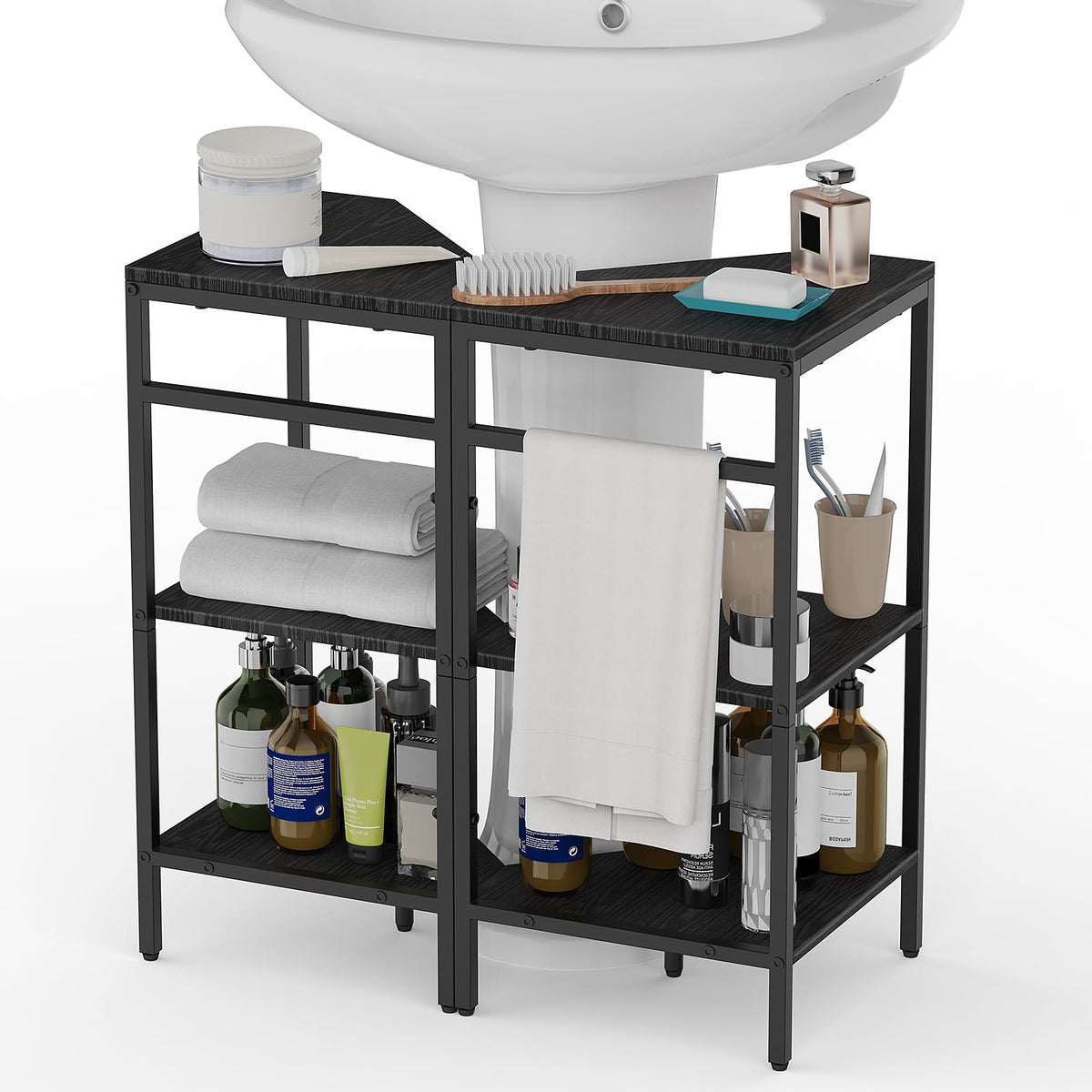 CADUKE Pedestal Sink Storage, 2 Pack Bathroom Under Vanity Storage Shelf