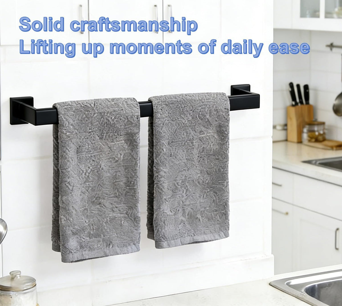 24 Inch Bathroom Towel Bar SUS304 Stainless Steel Matte Black Towel Holder Wall Mounted Heavy Duty Towel Rack Bathroom Towel Rod Modern Square Base Design(1, Matte Black, 24 Inch)