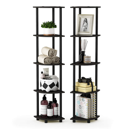 Furinno TURN-N-TUBE Corner Shelf, 5-Tier Corner Bookshelf, Open Storage Shelves, for Organization and Storage, Living Room, Home Office, Garage, Bedroom, Espresso