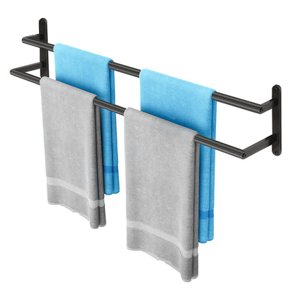 Double Towel Bar, 24Inch Towel Rack for Bathroom, Stainless Steel Double Bath Towel Bar, Wall Mounted Towel Holder, Double Towel Rod Towel Rail Hanger for Wall, Kitchen (Matte Black)