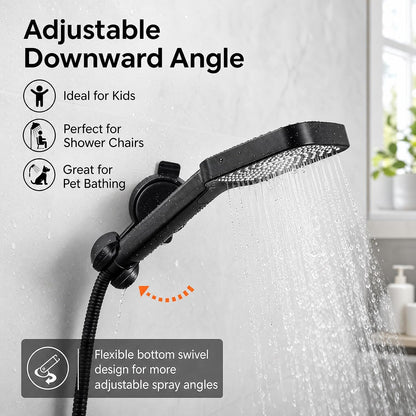 Handheld Shower Head Holder- Enhanced Suction Cup - 5 Angles Adjustable - Relocated Bathroom Wall Mount Shower Hose Holder (Matte Black)