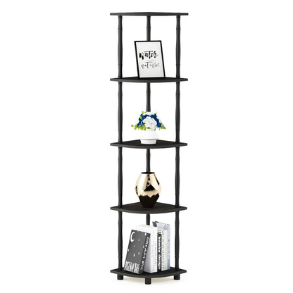Furinno Turn-N-Tube Corner Shelf, 5-Tier Corner Bookshelf, Open Storage Shelves, for Organization and Storage, Living Room, Home Office, Garage, Bedroom, Black Espresso