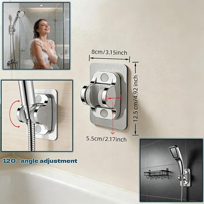 Shower Head Bracket wall Mounted - Heavy-Duty drillless Adjustable Handheld Shower Bracket | Strong Adhesive Installation Suitable for bathrooms, RVs, and Public Showers | Anti Rust ABS, Fix Firmly