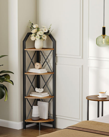 CHOEZON 6-Tier Corner Shelf, Industrial Corner Bookshelf, 71.2" Corner Storage Stand, Plant Stand Display Shelf, Corner Bookcase for Bedroom, Living Room, Home Office, Rustic Brown and Black TCJ11BF