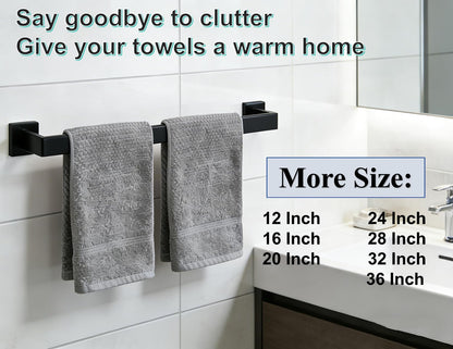 24 Inch Bathroom Towel Bar SUS304 Stainless Steel Matte Black Towel Holder Wall Mounted Heavy Duty Towel Rack Bathroom Towel Rod Modern Square Base Design(1, Matte Black, 24 Inch)