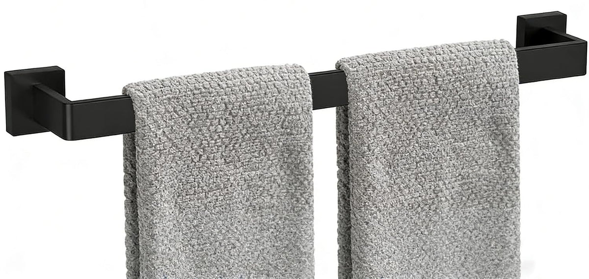 24 Inch Bathroom Towel Bar SUS304 Stainless Steel Matte Black Towel Holder Wall Mounted Heavy Duty Towel Rack Bathroom Towel Rod Modern Square Base Design(1, Matte Black, 24 Inch)