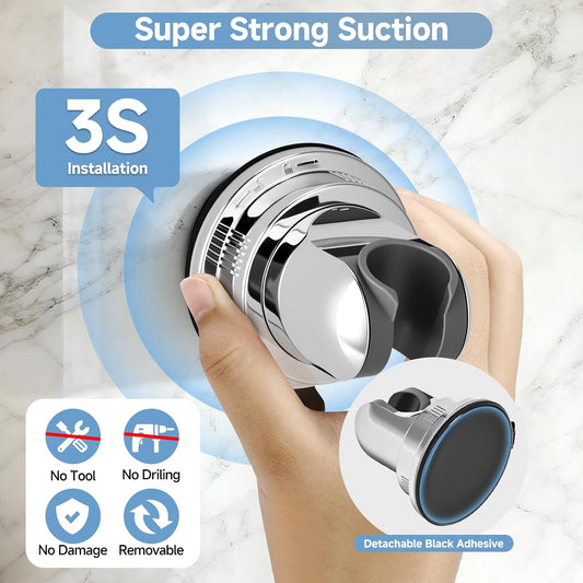 Shower Head Holder Suction, Chrome Removable Adjustable No-Drill