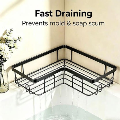 Shower Caddy 2 Pack, No Drilling Adhesive Bathroom Organizer Shelf Rack, Corner Shower Shelf with Hooks for Home Decor & Storage
