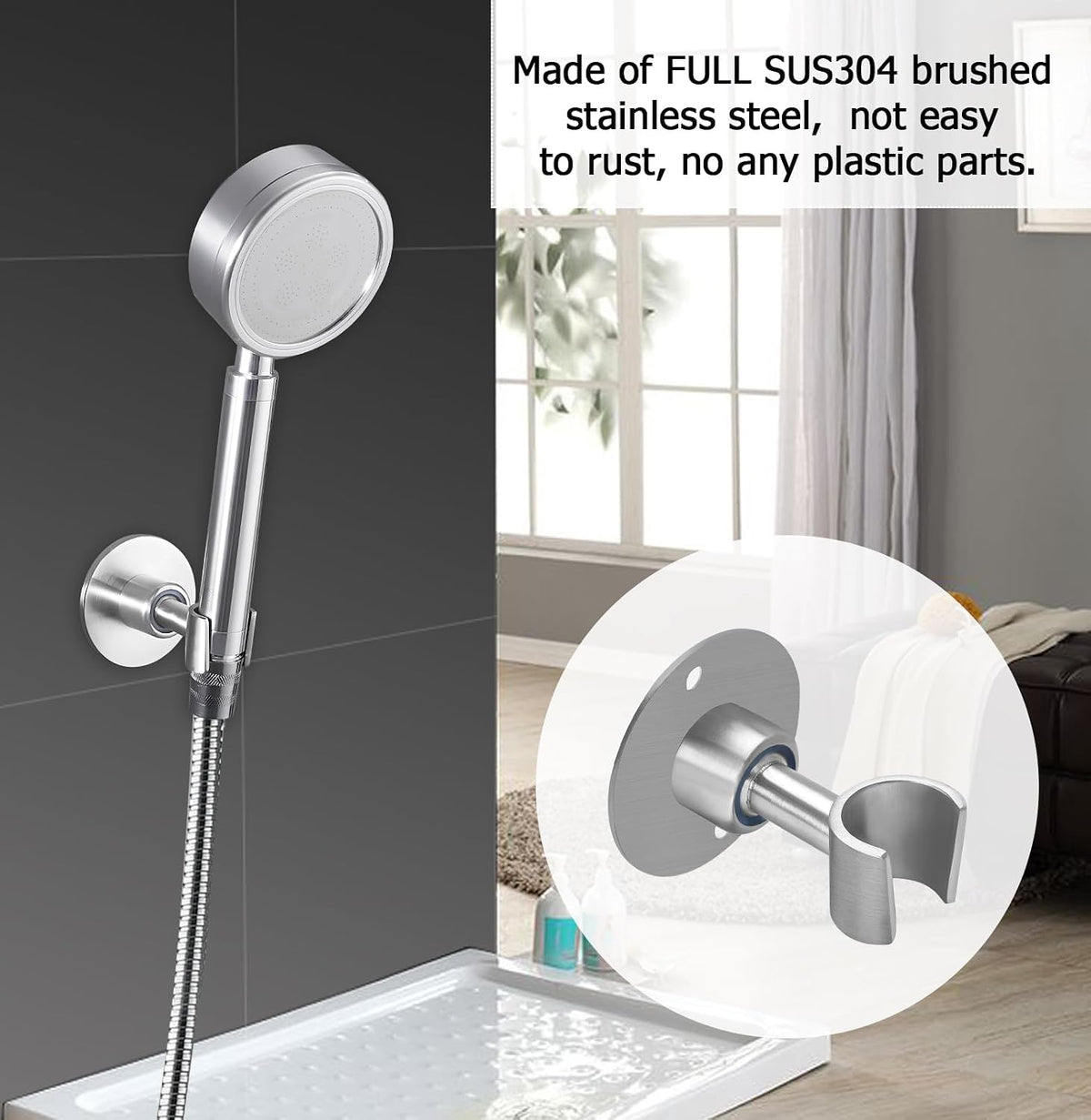 BokWin Stainless Steel Shower Head Holder, Brushed SUS 304