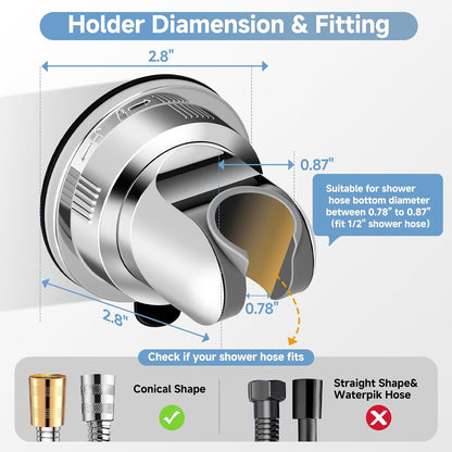 Shower Head Holder Suction, Chrome Removable Adjustable No-Drill