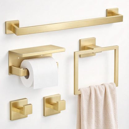 5-Piece Bathroom Hardware Set, 23.6 Inch Towel Bar Set SUS304 Stainless Steel Towel Racks for Bathroom Round Towel Bar, Towel Ring, Toilet Paper Holder, 2 Robe Hooks, Wall Mounted (Black)